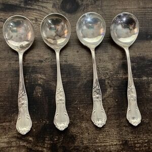 S. H. Co. Quadruple LILLY Pattern Lot of 4 Soupspoons Plated 5" Replacement